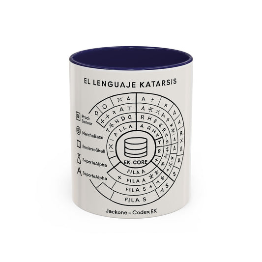 Accent Coffee Mug — "El Lenguaje Katarsis" Circular Code Design (11/15 oz)