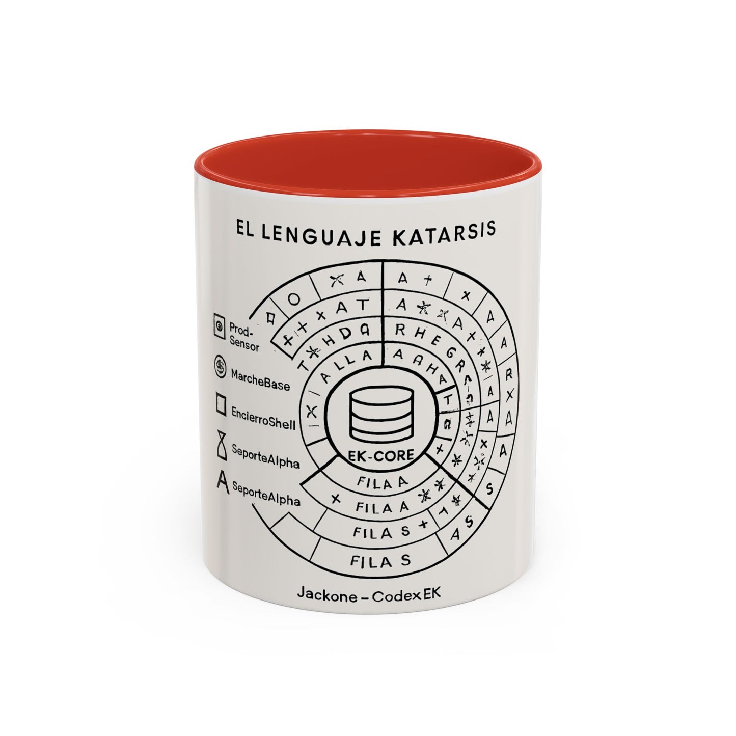Accent Coffee Mug — "El Lenguaje Katarsis" Circular Code Design (11/15 oz)
