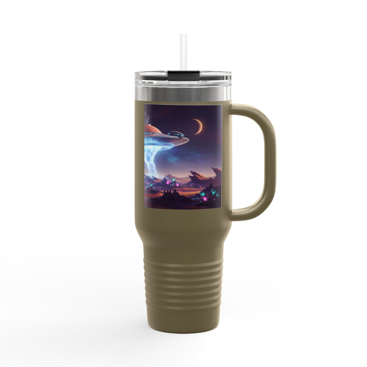 40oz Insulated Travel Mug — Cosmic UFO Nightscape Design