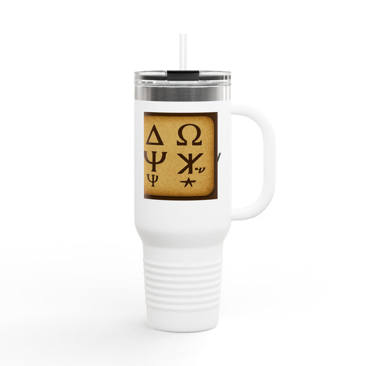 40oz Insulated Travel Mug with Greek Letter & Ancient Symbols Design