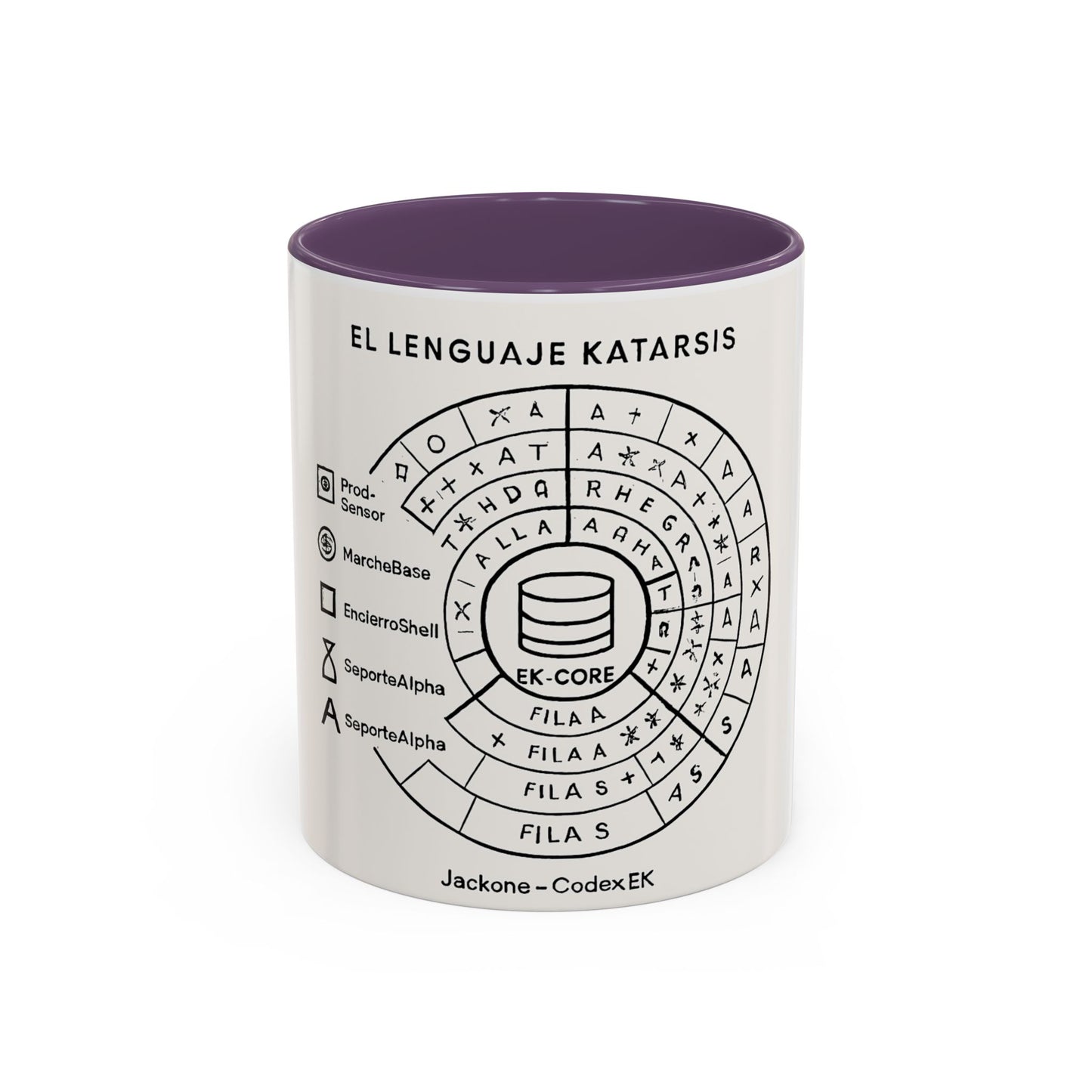 Accent Coffee Mug — "El Lenguaje Katarsis" Circular Code Design (11/15 oz)