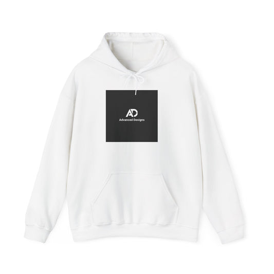 Hoodie — Minimal Black Square Logo "Advanced Designs" Casual Pullover