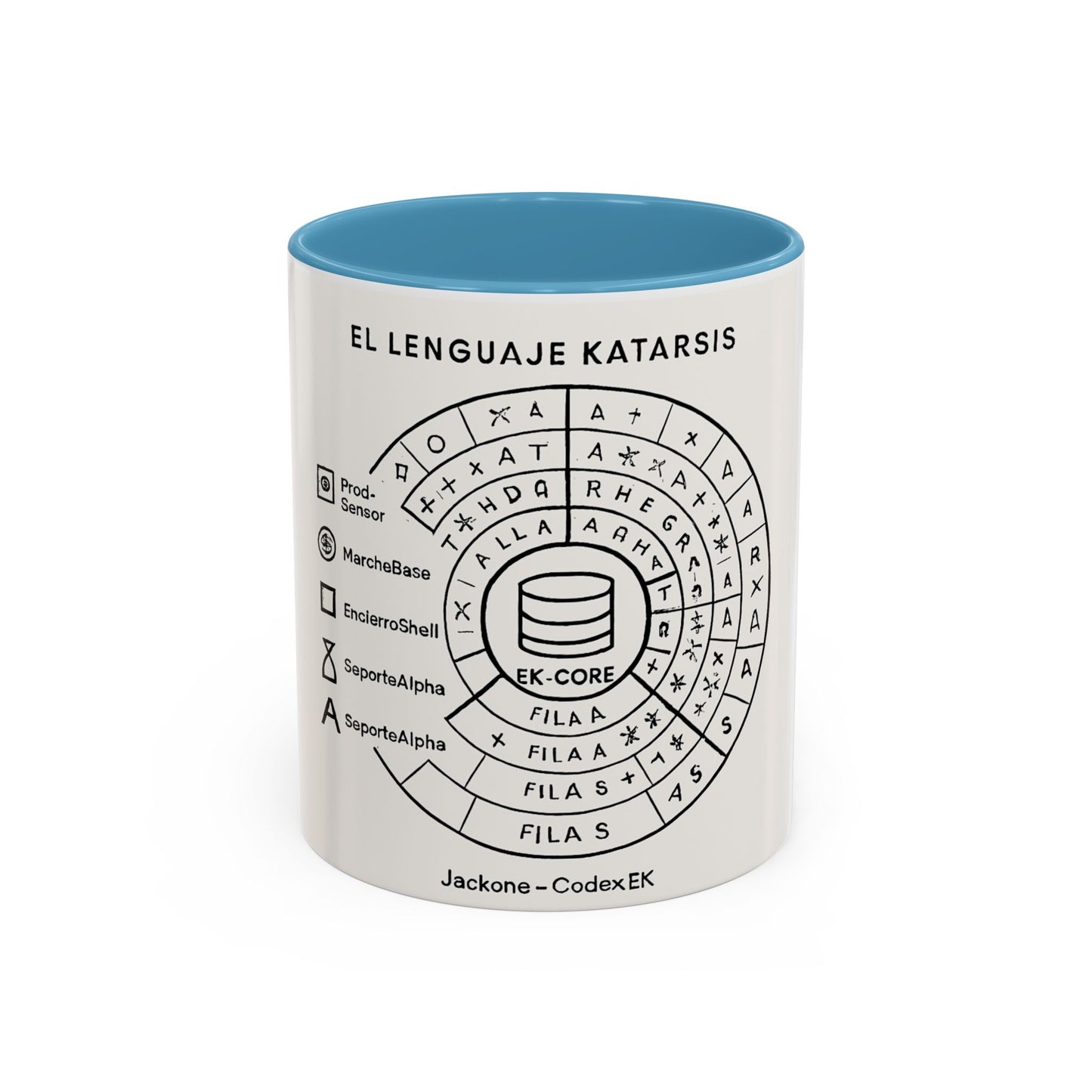 Accent Coffee Mug — "El Lenguaje Katarsis" Circular Code Design (11/15 oz)