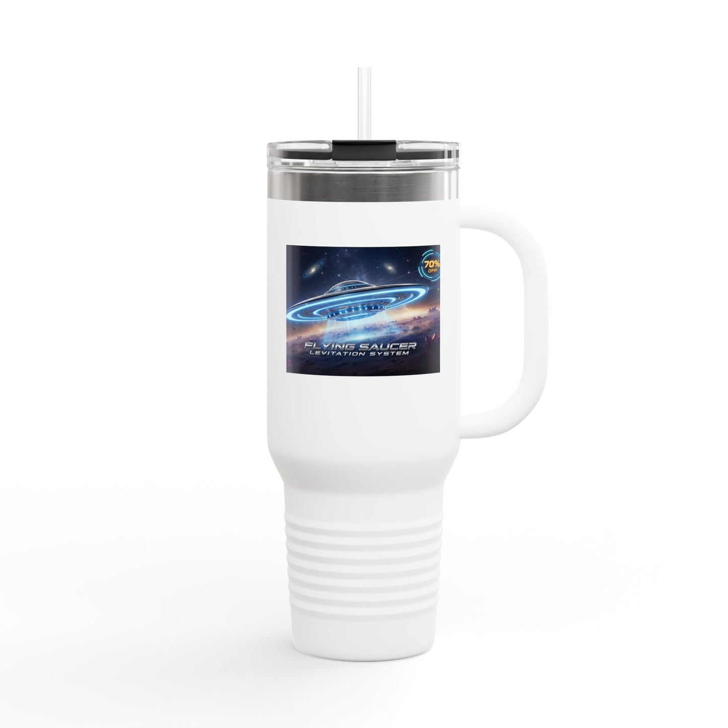 40oz Insulated Travel Mug — Retro UFO Flying Saucer Space Graphic
