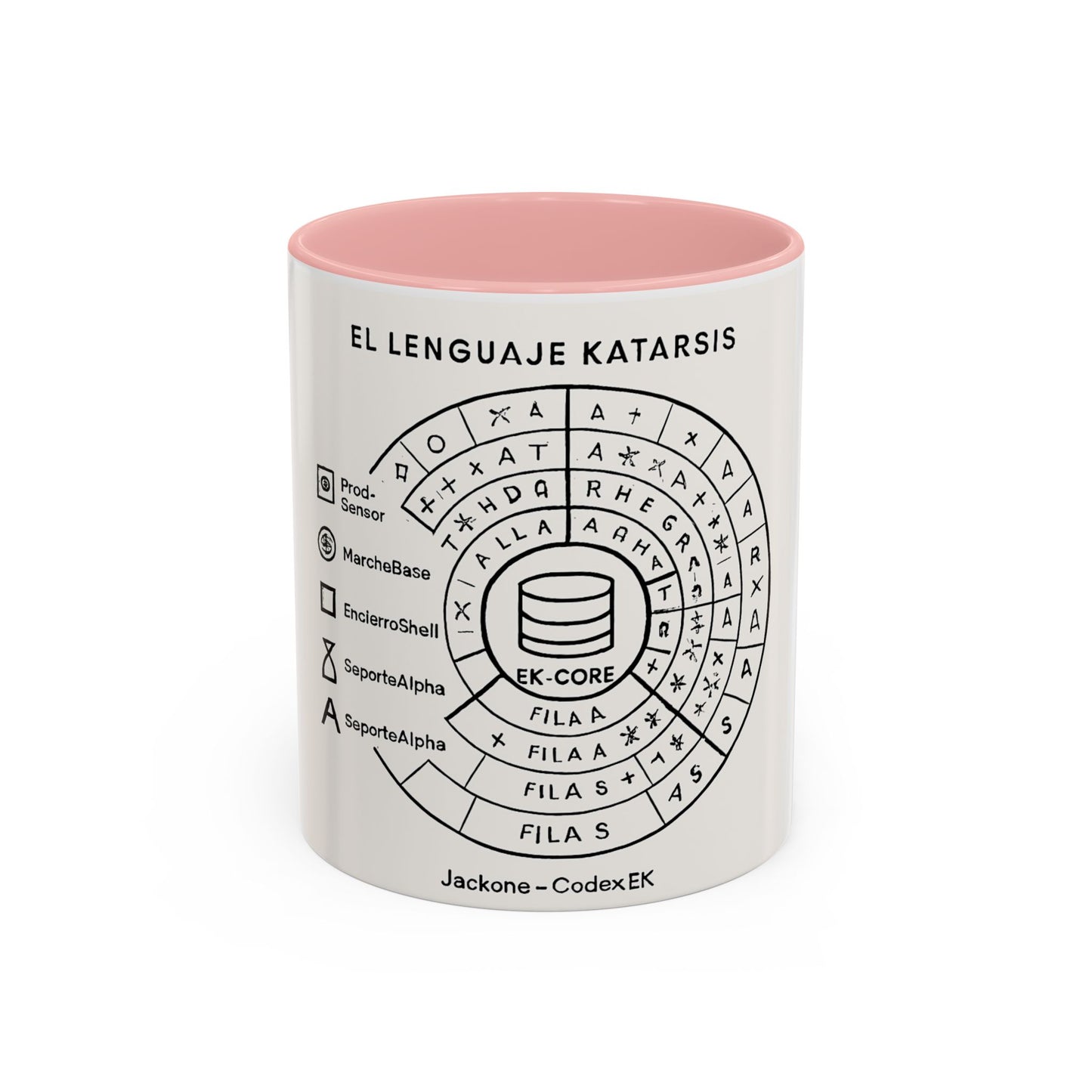 Accent Coffee Mug — "El Lenguaje Katarsis" Circular Code Design (11/15 oz)