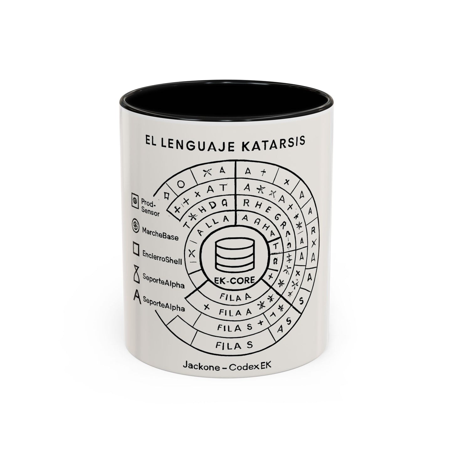 Accent Coffee Mug — "El Lenguaje Katarsis" Circular Code Design (11/15 oz)