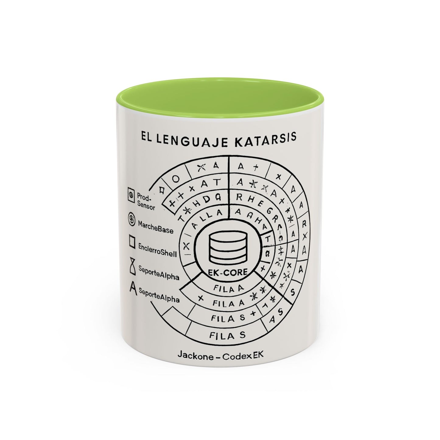 Accent Coffee Mug — "El Lenguaje Katarsis" Circular Code Design (11/15 oz)