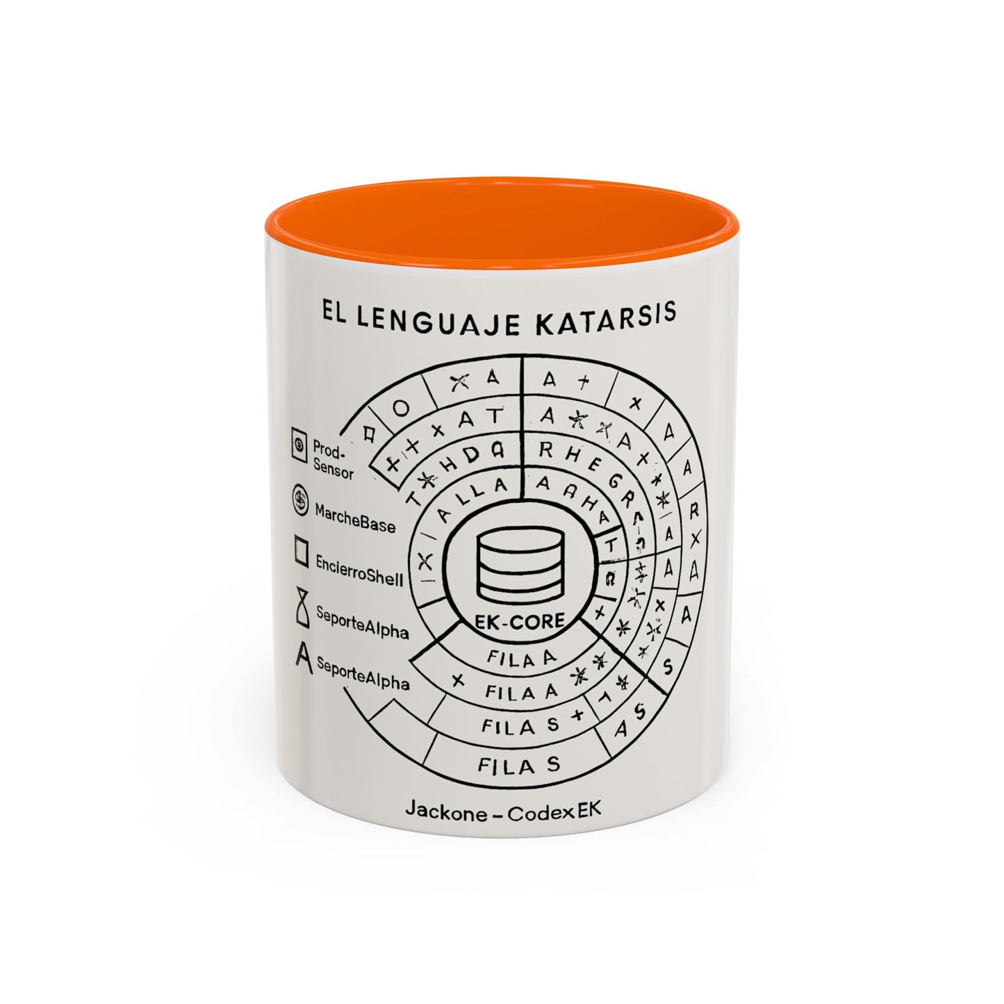 Accent Coffee Mug — "El Lenguaje Katarsis" Circular Code Design (11/15 oz)