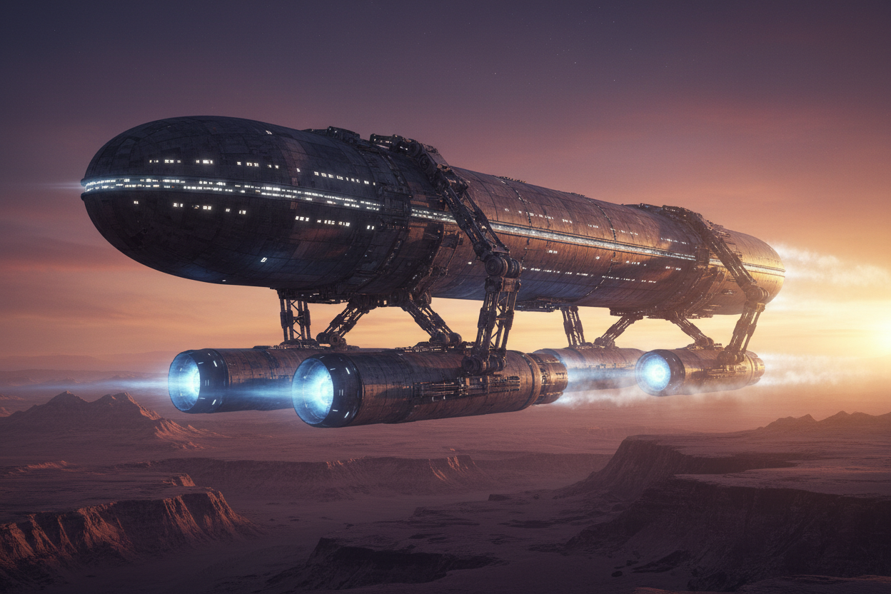 Cigar Shape Spaceship - En vuelo configuración horizontal