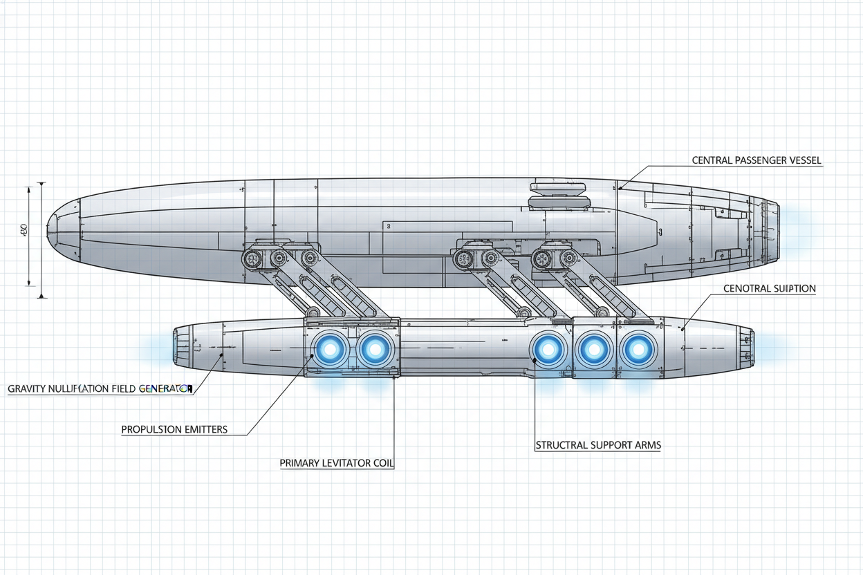 Cigar Shape Spaceship - Vista técnica horizontal