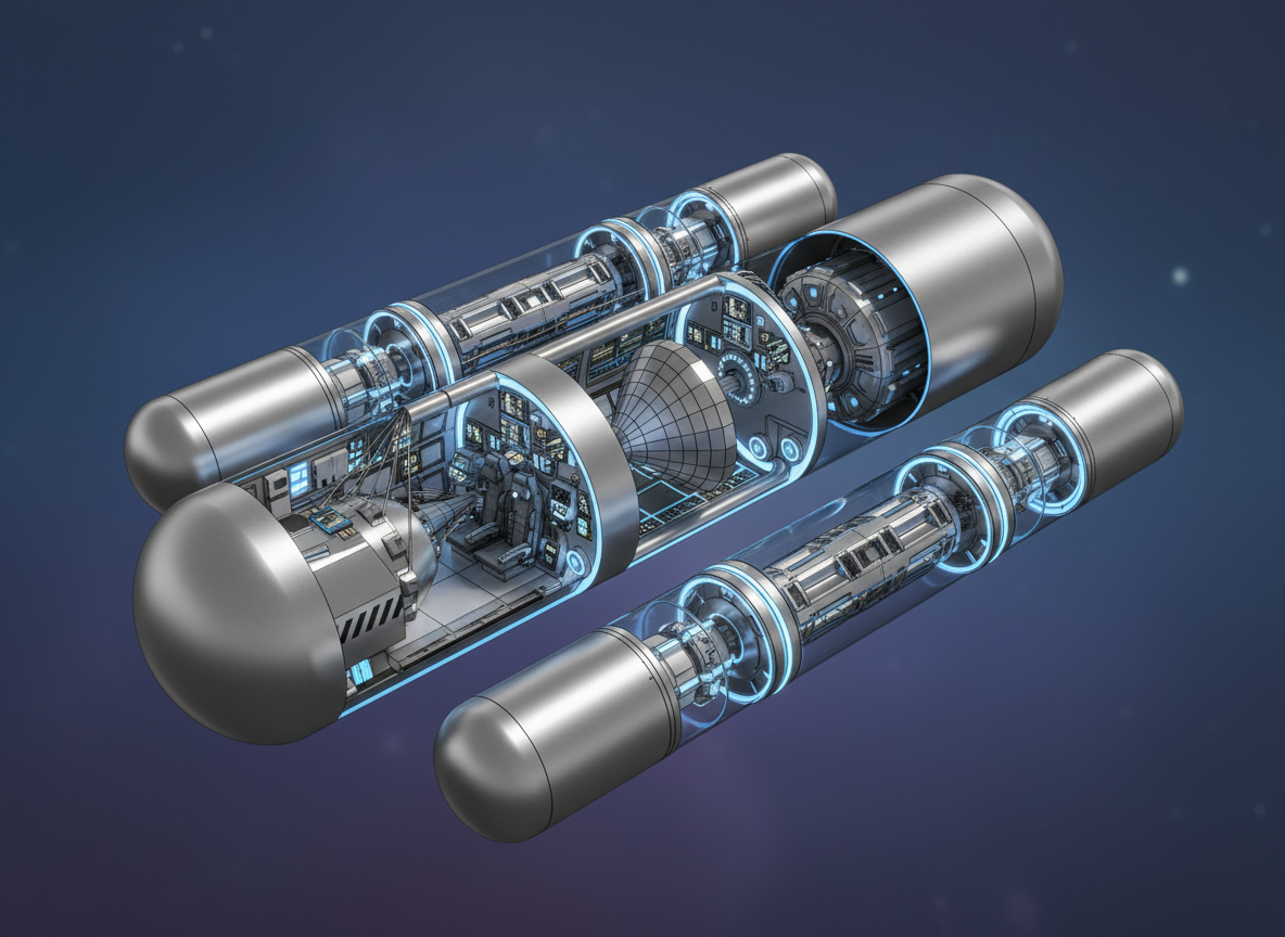 Visualización 3D del vehículo de transporte espacial - versión cilíndrica limpia